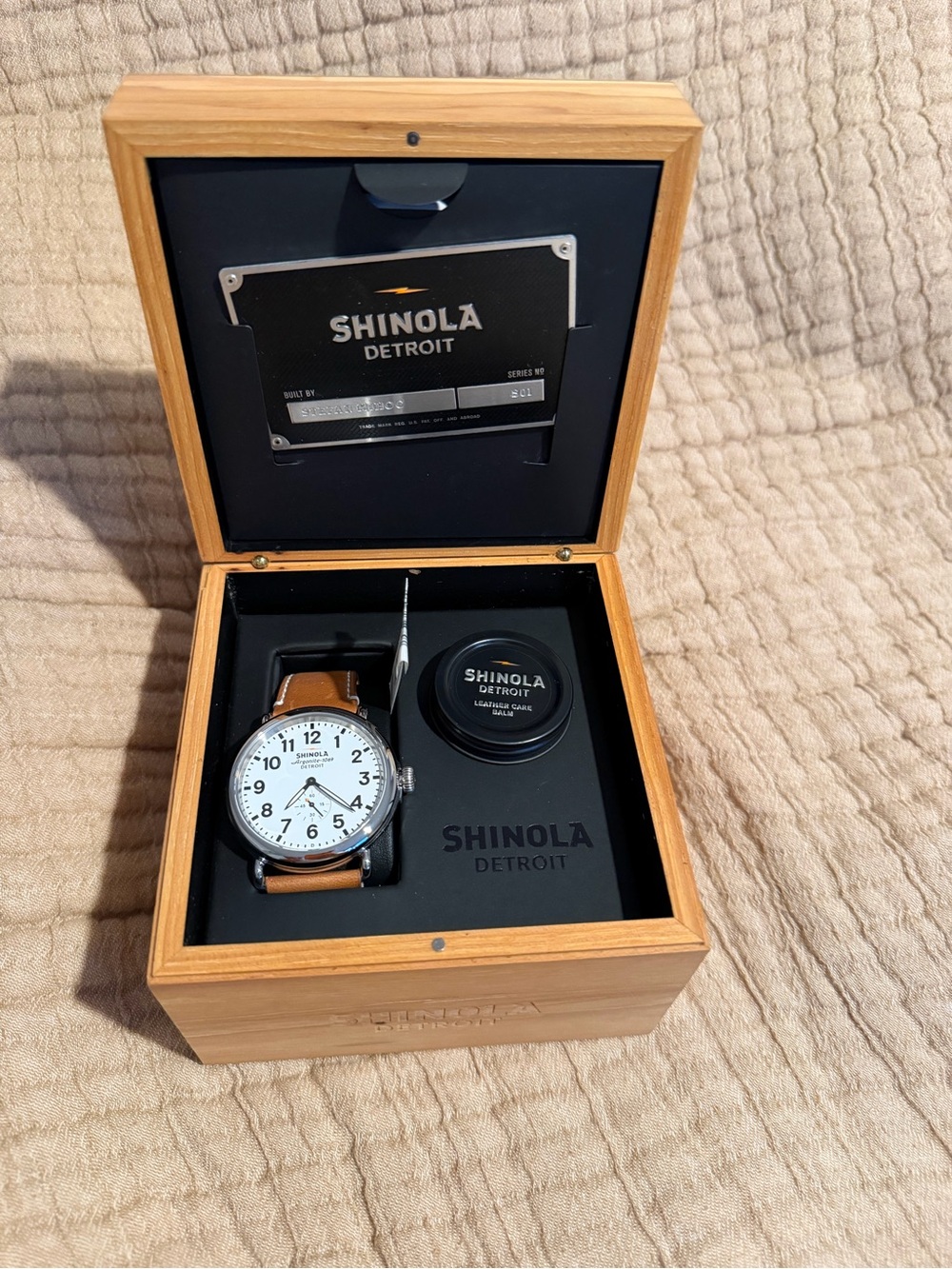 Shinola Men's White Dial Watch with Brown Leather Strap